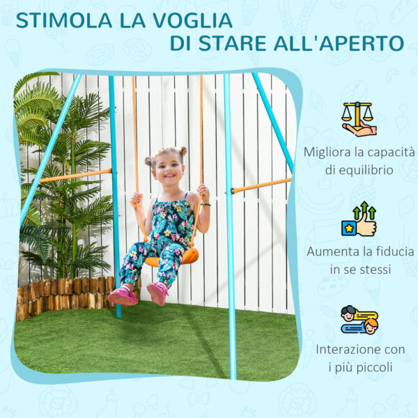 Altalena per Bambini 3-8 Anni da Giardino in Acciaio e PE con Seggiolino e Picchetti, 163x145x181 cm