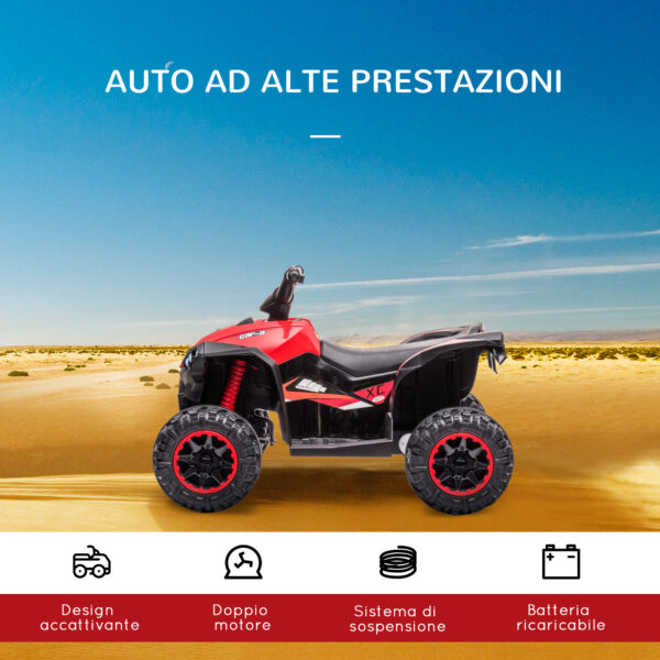 Quad Elettrico per Bambini 12V, 2 Velocità, Ruote Larghe con Sospensioni e Fari LED, Età 3-5 Anni, Rosso