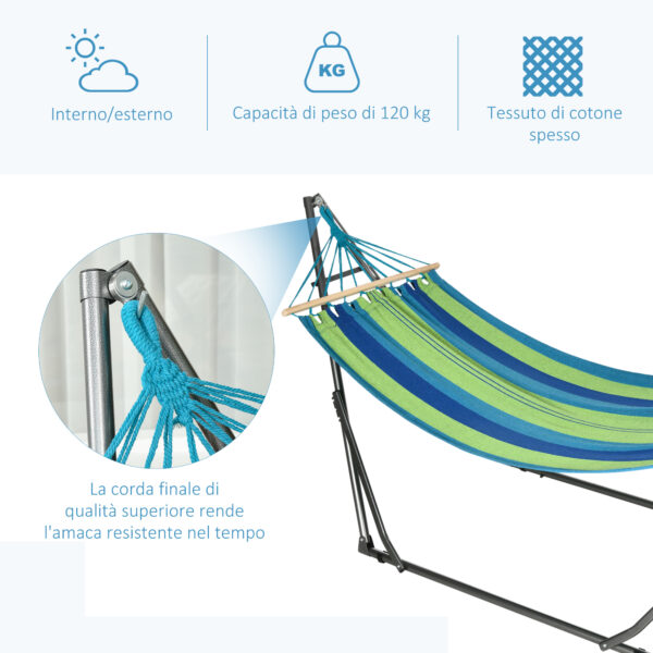 Supporto con Amaca Autoportante Pieghevole, Amaca in Cotone e Struttura in Acciaio, Capacità max. 120kg,  270x100x94cm