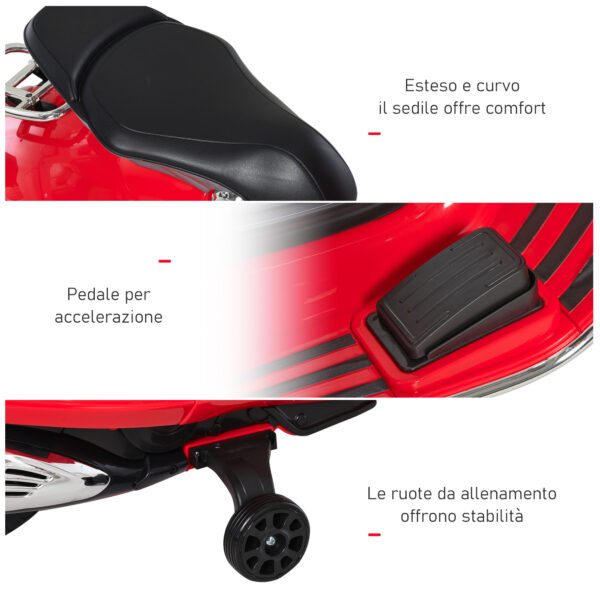 Moto Elettrica per Bambini con Licenza Ufficiale Vespa, 2 Rotelle, Luci e Suoni, 108x49x75 cm, Rossa