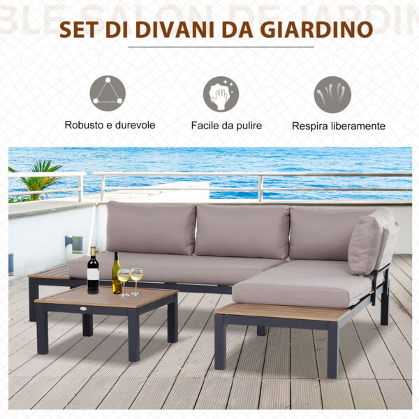 Set da Giardino 3 Pezzi, 2 Divani a 2 Posti e 1 Tavolino da Caffè, in Alluminio, Grigio