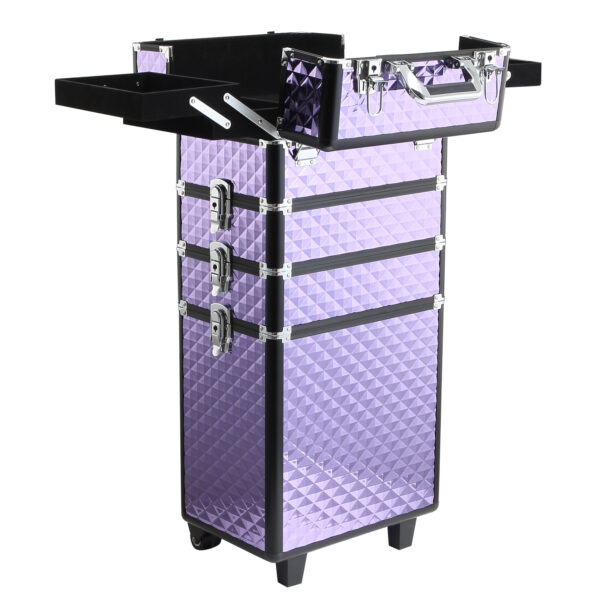 Trolley per Make Up Professionale in Alluminio Viola con Valigetta Removibile 33.5 x 23 x 76/95.5cm