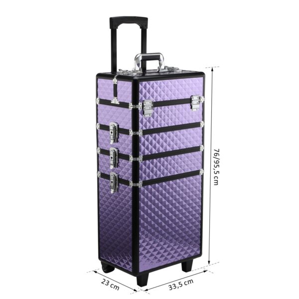 Trolley per Make Up Professionale in Alluminio Viola con Valigetta Removibile 33.5 x 23 x 76/95.5cm