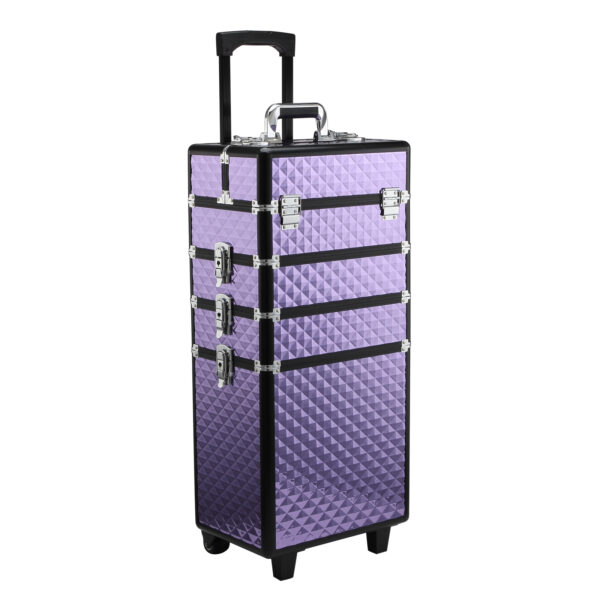 Trolley per Make Up Professionale in Alluminio Viola con Valigetta Removibile 33.5 x 23 x 76/95.5cm