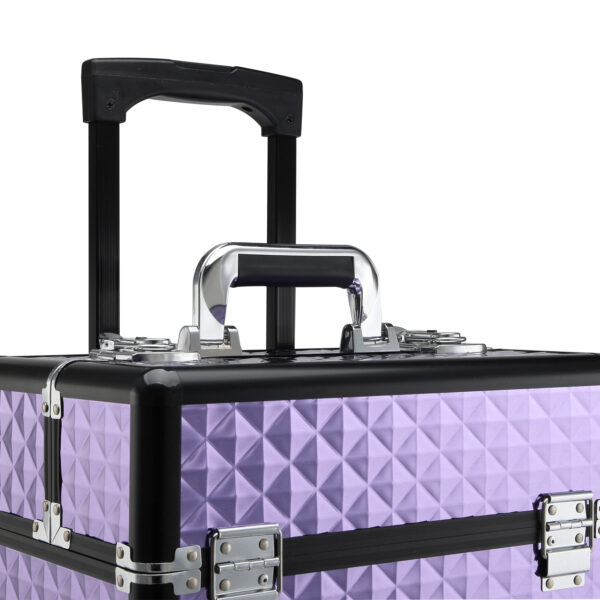 Trolley per Make Up Professionale in Alluminio Viola con Valigetta Removibile 33.5 x 23 x 76/95.5cm