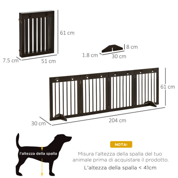 Cancellino per Cani taglia Piccola Pieghevole, in Legno di Pino, 204x30x61 cm, Marrone