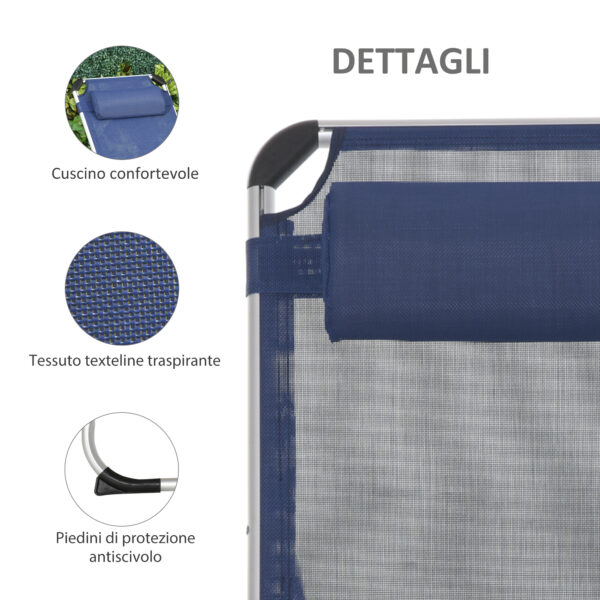 Sdraio da Giardino Pieghevole con Poggiatesta Lettino Prendisole con Schienale Regolabile in Alluminio 60x170x76cm Blu Scuro