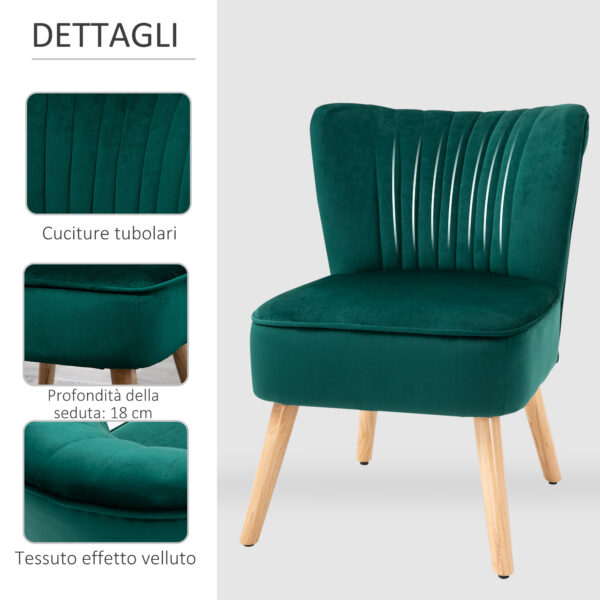 Poltroncina Stile Nordico dal Design Ergonomico in Legno e Velluto Verde