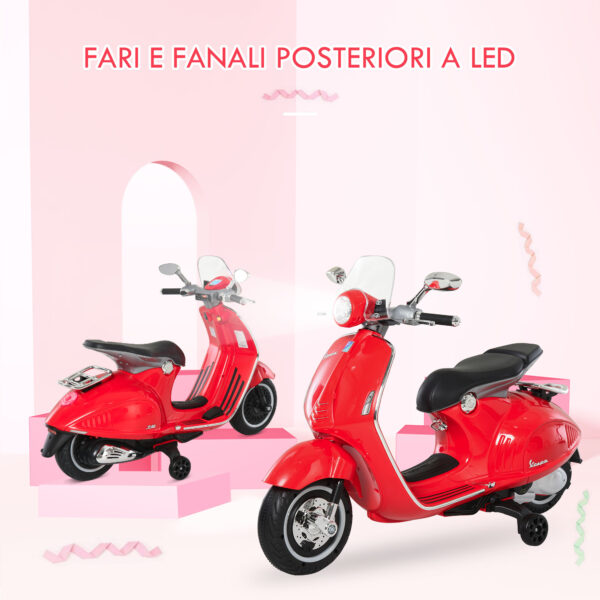 Moto Elettrica per Bambini con Licenza Ufficiale Vespa, 2 Rotelle, Luci e Suoni, 108x49x75 cm, Rossa