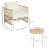 Set da Giardino Stile Boho in Rattan con 2 Sedie con Cuscini e Tavolino Rotondo, Bianco e Naturale