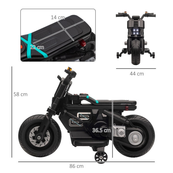 Moto Elettrica per Bambini 3-5 Anni in PP e Metallo con Rotelle, Clacson e Musica, 86x44x58 cm, Nera