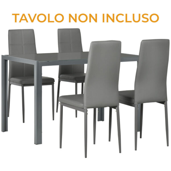 Set di 4 Sedie Moderne da Pranzo in Similpelle e Metallo Grigio