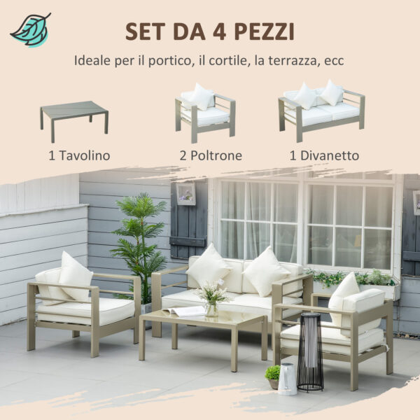 Set giardino 4 pezzi con Divanetto 2 Poltrone e Tavolino con Cuscini Sfoderabili Oro