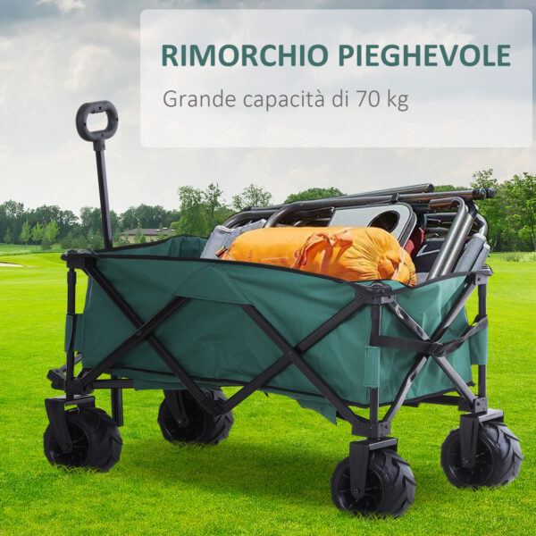 Carrello da Giardino Carico max 70kg con Maniglia Telescopica, in Metallo e Tessuto Oxford, 108x55 cm, Verde