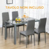 Set di 4 Sedie Moderne da Pranzo in Similpelle e Metallo Grigio