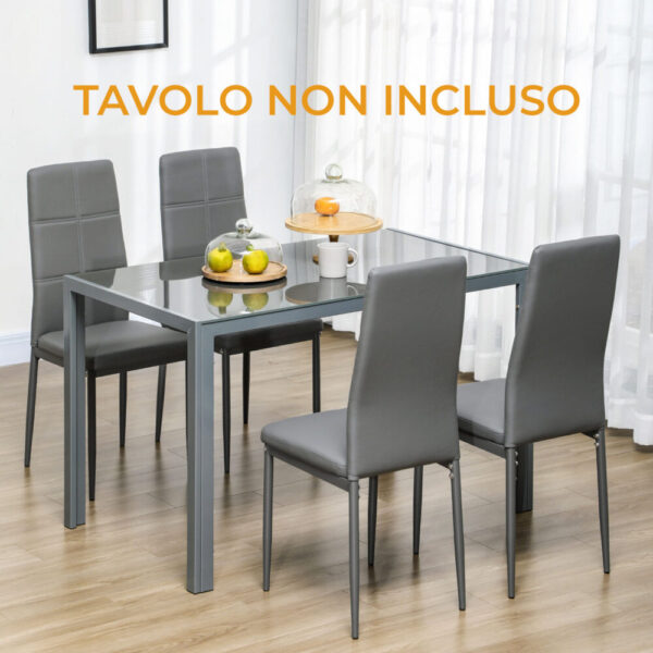 Set di 4 Sedie Moderne da Pranzo in Similpelle e Metallo Grigio