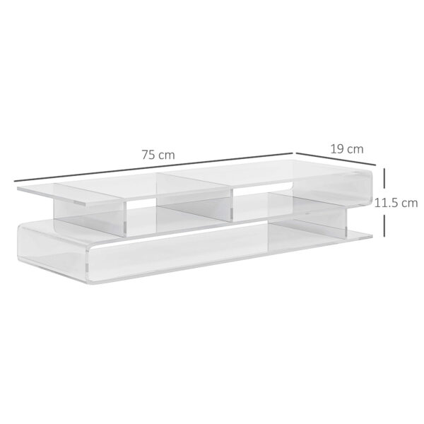 Supporto per Monitor PC in Acrilico con Scomparti Centrali, 57x19x11.5cm, Trasparente