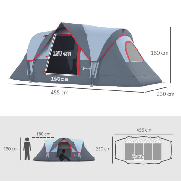 Tenda da Campeggio per 6 Persone Idrorepellente con  Pali in fibra di vetro, 4.55x2.3x1.8m, Grigia