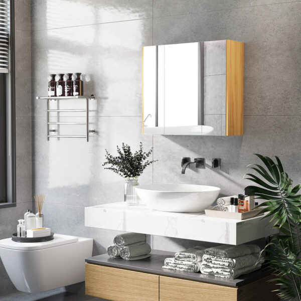 Armadietto Specchiera Bagno a 3 Ante con Mensole Regolabili, 68x22x60cm, Bianco