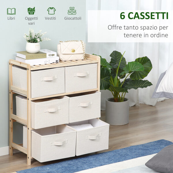 Cassettiera con 6 Cassetti in Tessuto Pieghevoli ed Estraibili, 59x28x70cm - Legno/Beige