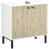 Mobile Bagno Sotto Lavabo a 2 Ante con Ripiano Interno in Truciolato e Acciaio, 60x30x60 cm, Bianco e Rovere