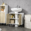 Mobile Bagno Sotto Lavabo a 2 Ante con Ripiano Interno in Truciolato e Acciaio, 60x30x60 cm, Bianco e Rovere