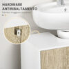 Mobile Bagno Sotto Lavabo a 2 Ante con Ripiano Interno in Truciolato e Acciaio, 60x30x60 cm, Bianco e Rovere