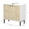 Mobile Bagno Sotto Lavabo a 2 Ante con Ripiano Interno in Truciolato e Acciaio, 60x30x60 cm, Bianco e Rovere