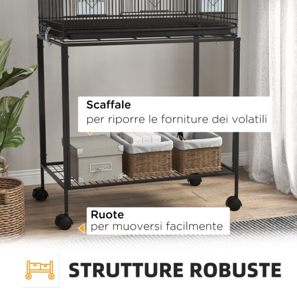 Gabbia per Uccelli in Acciaio e PP, Design Impilato con Posatoi, Altalene e Scalette, 77x46x164 cm, Nero