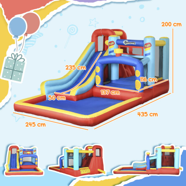 Castello Gonfiabile per Bambini 3-8 Anni con Trampolino, Scivolo e Piscina, 435x245x200cm