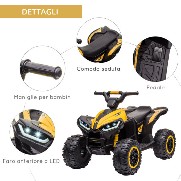 Quad Elettrico per Bambini 12V con 2 Velocità, Ruote Larghe con Sospensioni e Fari LED, Età 3-5 Anni, Giallo