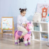 Cavallo a Dondolo con Ruote a Forma di Unicorno per Bambini da 3-6 Anni, 70x32x87cm, Rosa