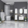 Mobile Bagno Sottolavabo con Armadietto 2 Ante in Legno e Acciaio, 60x30x65cm, Bianco e Oro