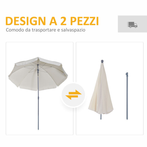 Ombrellone da Esterno, Giardino, Terrazza Portatile Φ220cm con Tettuccio Inclinabile in Poliestere Bianco crema