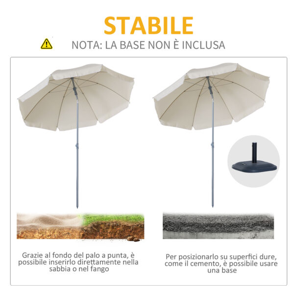 Ombrellone da Esterno, Giardino, Terrazza Portatile Φ220cm con Tettuccio Inclinabile in Poliestere Bianco crema