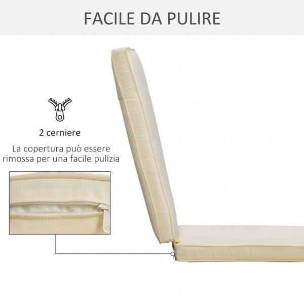 Cuscino per Lettino Prendisole con Rivestimento Poliestere Sfoderabile, 188x53x8cm, Bianco Crema