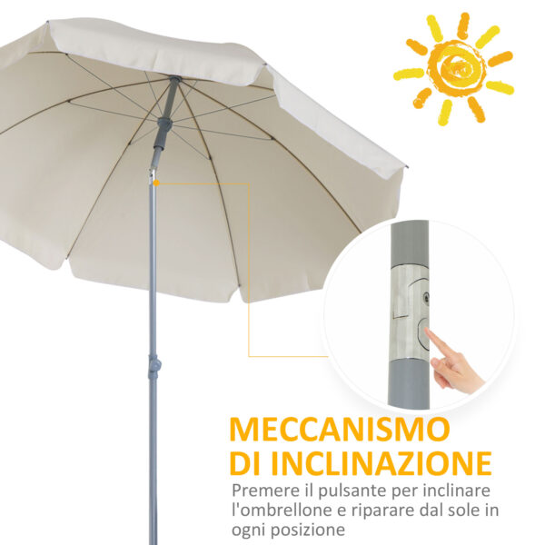 Ombrellone da Esterno, Giardino, Terrazza Portatile Φ220cm con Tettuccio Inclinabile in Poliestere Bianco crema