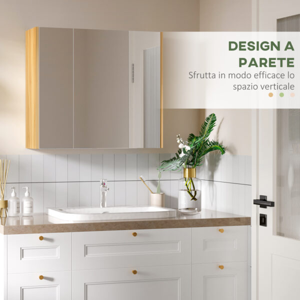 Armadietto Specchiera Bagno a 3 Ante con Mensole Regolabili, 68x22x60cm, Bianco