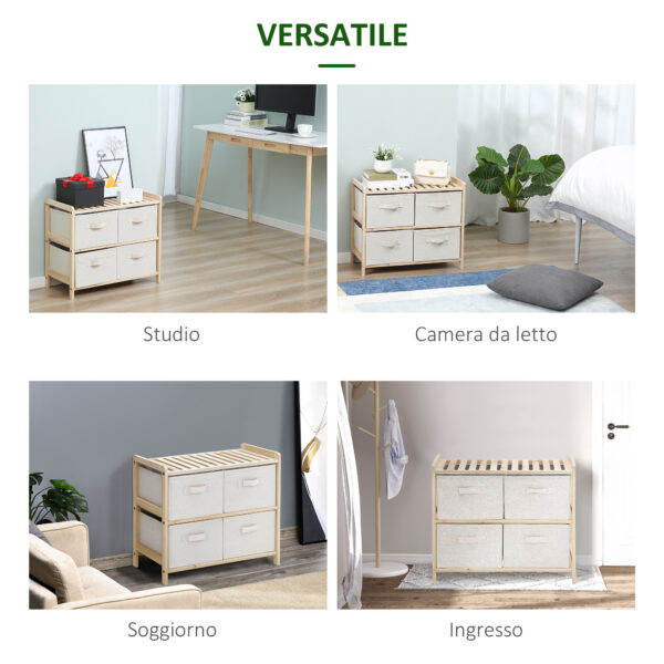 Cassettiera con 6 Cassetti in Tessuto Pieghevoli ed Estraibili, 59x28x70cm - Legno/Beige