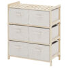 Cassettiera con 6 Cassetti in Tessuto Pieghevoli ed Estraibili, 59x28x70cm - Legno/Beige