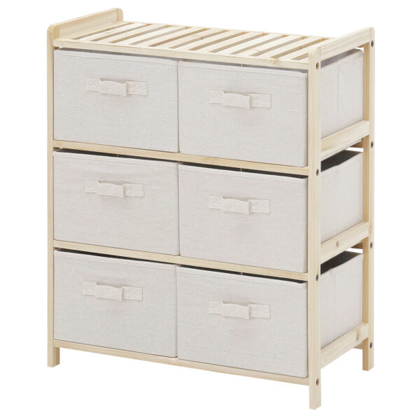 Cassettiera con 6 Cassetti in Tessuto Pieghevoli ed Estraibili, 59x28x70cm - Legno/Beige