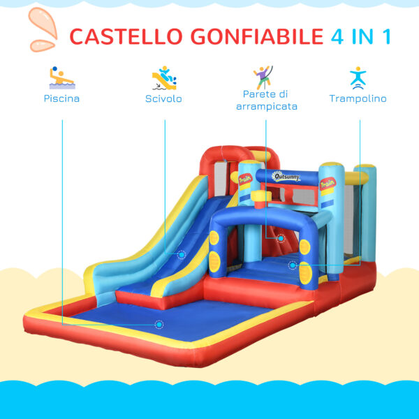 Castello Gonfiabile per Bambini 3-8 Anni con Trampolino, Scivolo e Piscina, 435x245x200cm