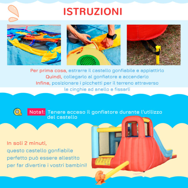 Castello Gonfiabile per Bambini 3-8 Anni con Trampolino, Scivolo e Piscina, 435x245x200cm