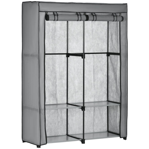 Armadio Guardaroba Portatile in Tessuto non Tessuto con 4 Ripiani Aperti e 2 Appendini, 118x49x170 cm, Grigio