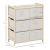 Cassettiera con 6 Cassetti in Tessuto Pieghevoli ed Estraibili, 59x28x70cm - Legno/Beige