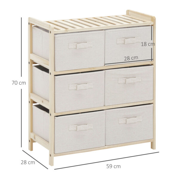 Cassettiera con 6 Cassetti in Tessuto Pieghevoli ed Estraibili, 59x28x70cm - Legno/Beige