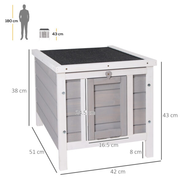 Gabbia per Conigli in Legno da Esterno con Tetto in Asfalto e Rampa Antiscivolo, 42x51x43cm, Grigia