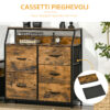 Mobile Cassettiera con 5 Cassetti in Tessuto Pieghevoli Stile Industriale, 83.5x29x87cm, Marrone