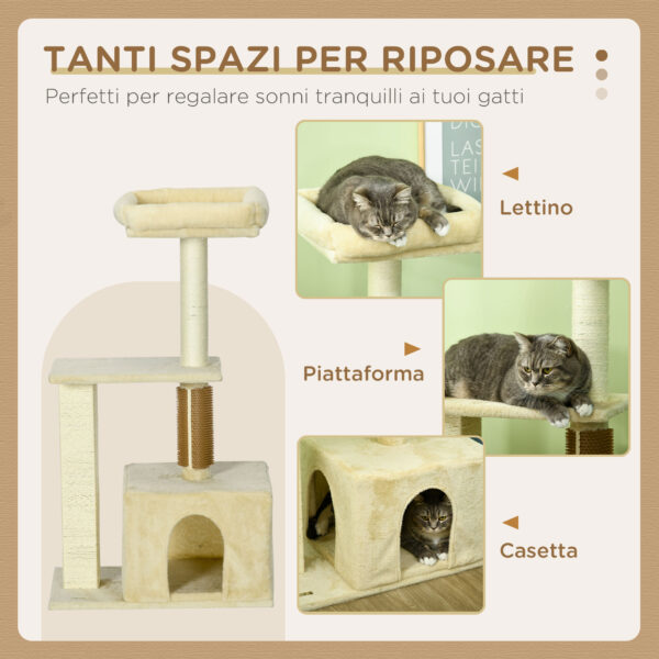 Albero per Gatti con Paletto, Casetta per Gatti, Tiragraffi e Posatoio, 60x40x108 cm, Beige