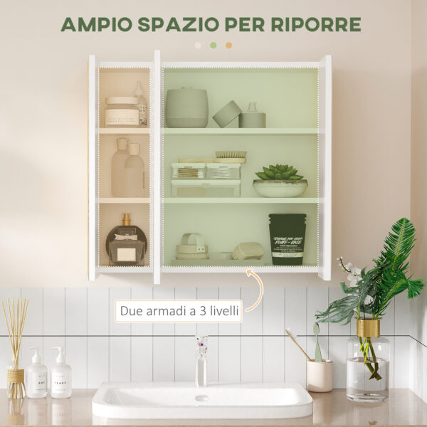 Armadietto Specchiera Bagno a 3 Ante con Mensole Regolabili, 68x22x60cm, Bianco